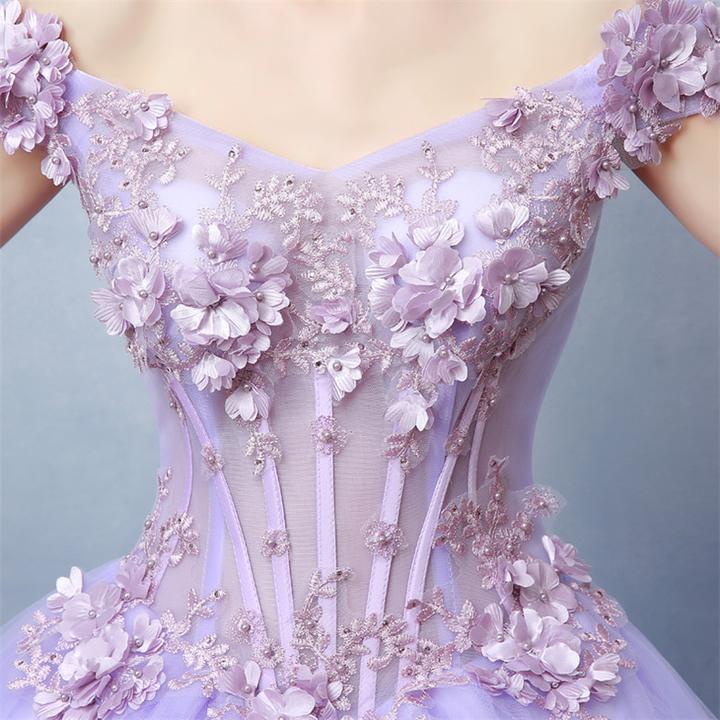 Light purple tulle lace long prom dress, sweet 16 dress KS2907