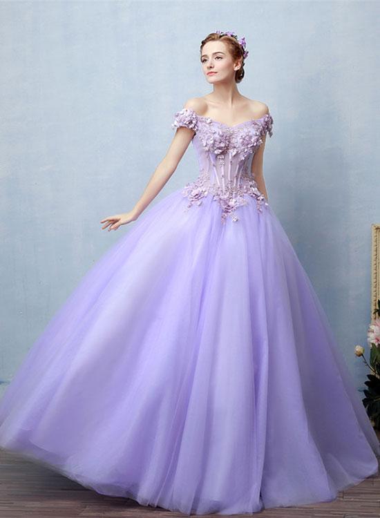 Light purple tulle lace long prom dress, sweet 16 dress KS2907