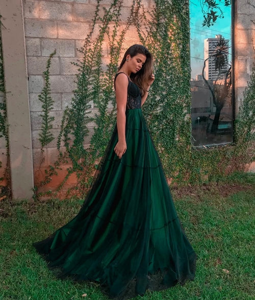 Stylish green tulle long prom dress, green evening dress KS2533